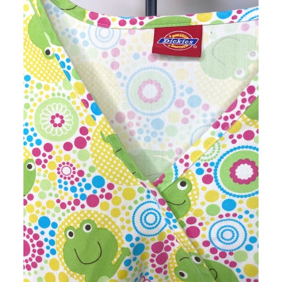 Dickies Smiling Frogs Geometric Polka Dots Yellow Small Scrub Top - Picture 4 of 10